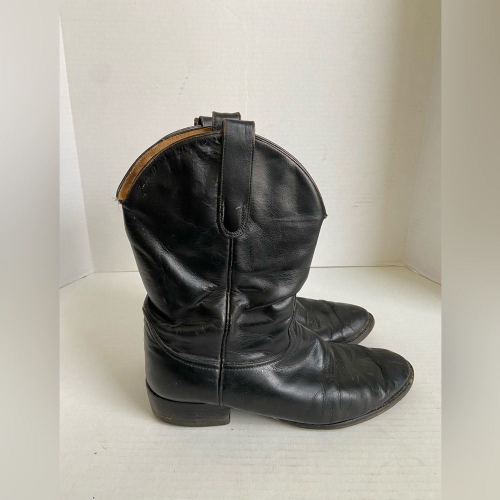 Tony Lama Cowboy Boots Black Western Stitched Mens Leather Pull Shoes Sz 10.5D